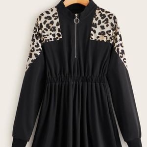 HALF-ZIP LEOPARD DRESS